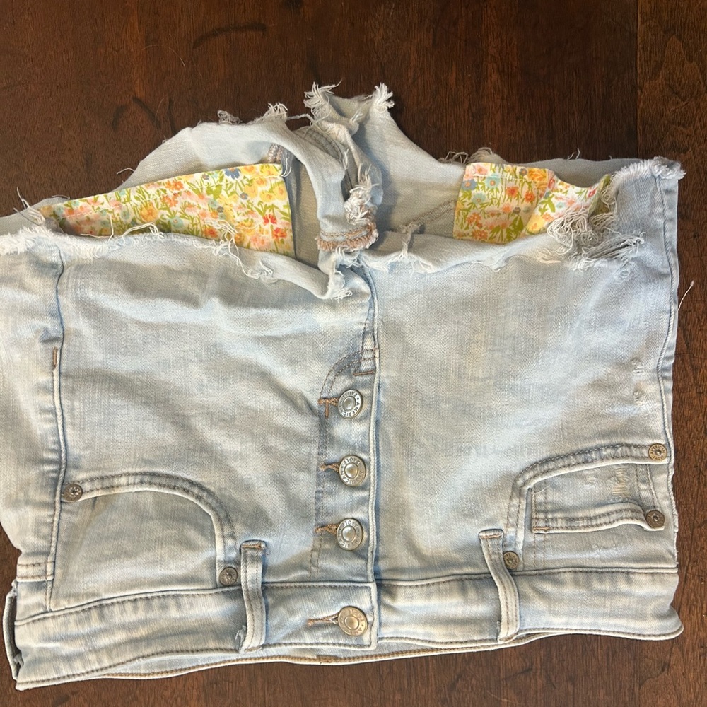 Light Blue Distressed Denim Vest